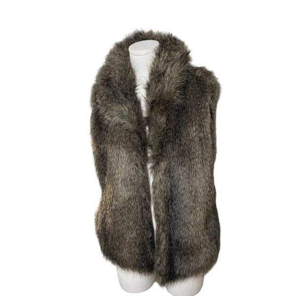 Jack Faux Fur Vest Brown Grey Shawl Collar Luxe Boho Mob Wife Size M - Image 2