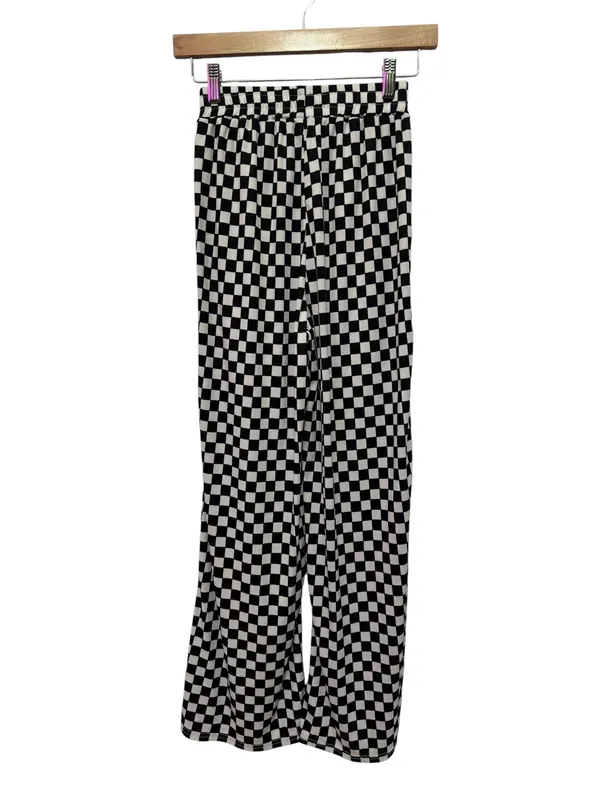 Checkerboard High-Rise Wide Leg Pants - Black & White - Image 4