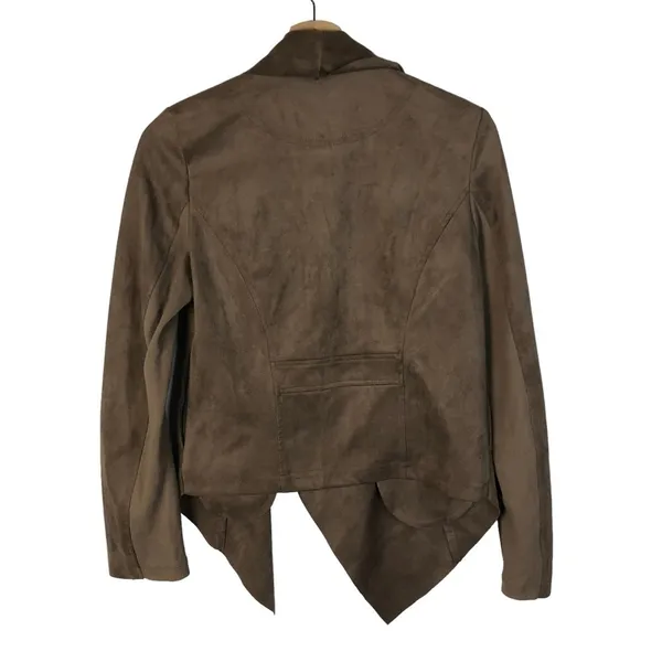 Vigoss‎ Brown Faux Leather Suede Drape Front Moto Jacket S - Image 3