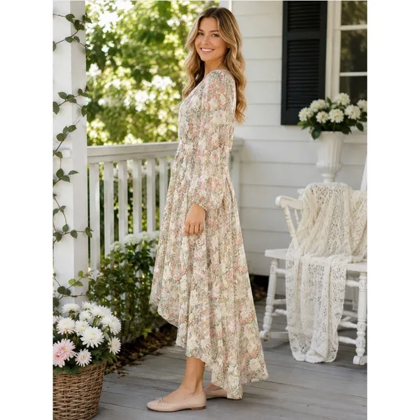 NWT IVY CITY CO Bree Floral Dress Midi Maxi Lace Trims Feminine Romantic Large - Image 4