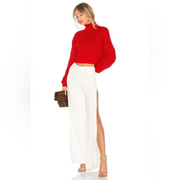 Lovers + Friends‎ Revolve Union Red Chunky Knit Cropped Mockneck Sweater size L - Image 2