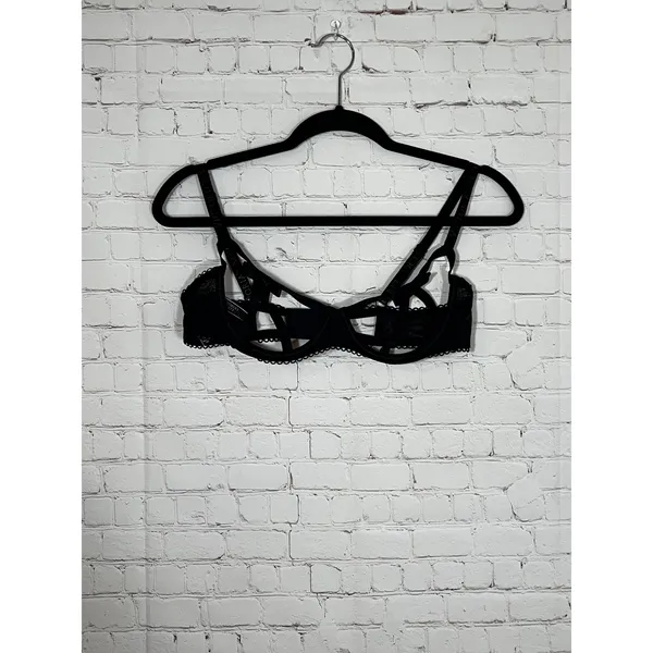 Victorias Secret Black Strappy Open Quarter Cup Bra Rhinestone‎ Bows Size Large - Image 4
