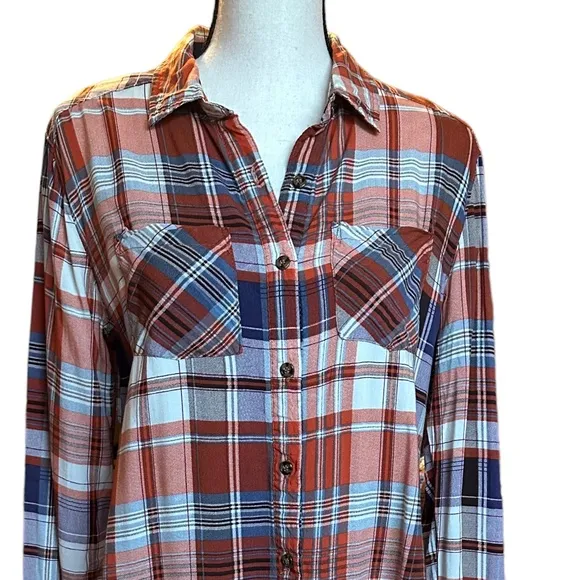 Entro‎ Orange Plaid Button Down Shirt Sz M - Image 2