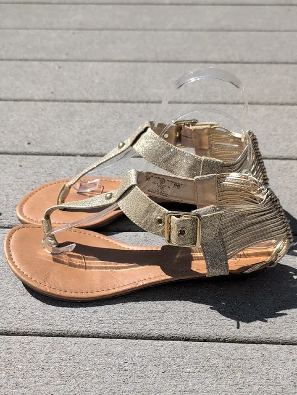 SM New York Tyra T-Strap Sandals | SM New York Strappy Back Gold Sandals - Image 4