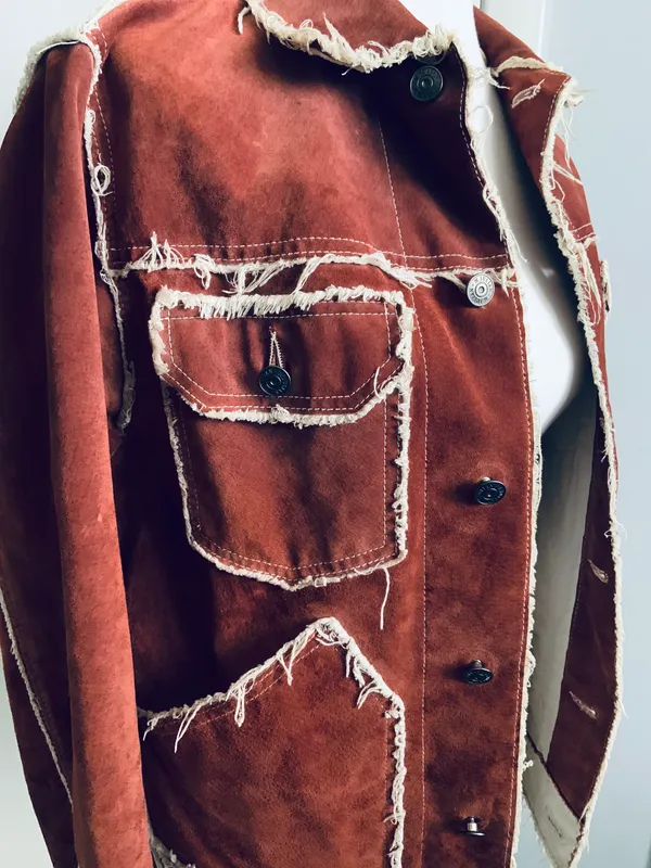 Vintage Bohemian Auburn Red Fringe Leather Jacket - Image 4
