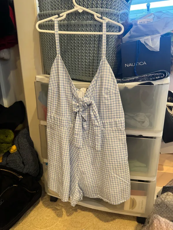 Poof New York Blue gingham romper - Image 2