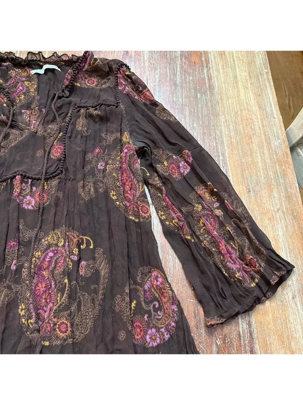 Maurices Brown Paisley Top Medium Flowy Boho Sheer Crinkle - Image 6