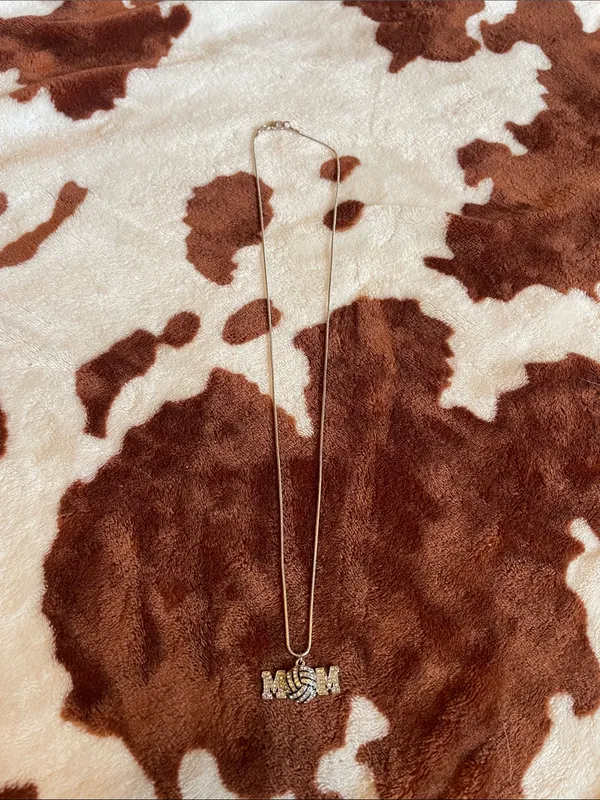 Silver Tone MOM Volleyball Pendant Necklace with Crystal Accents - Image 2