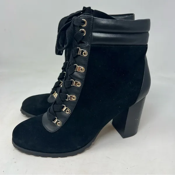 WHBM Becca Combat Boots Womens US 9M Black Suede Lace Up Block Heel - Image 3