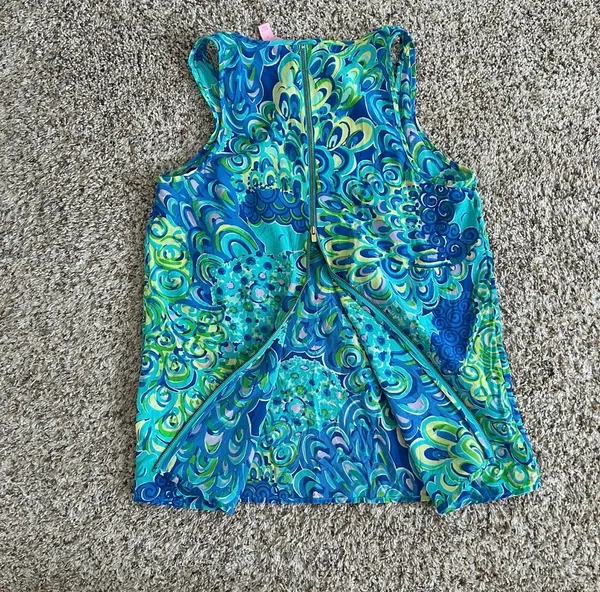 Lilly Pulitzer Silk Aerial Sea Blue Lagoon Blouse Sleeveless Top - Image 7