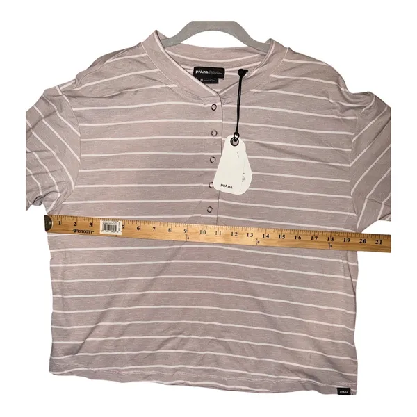 Prana Soul Searcher‎ Tan Striped Short Sleeve Henley, Medium - Image 5