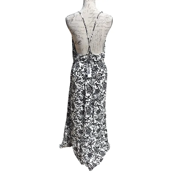 Loft NWT Womens Black White Floral Woodcut Maxi Dress Tie Back 566458 Size Large - Image 9