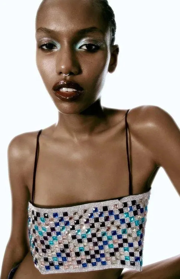 ZARA crop top shiny strappy rhinestones party night out - Image 14