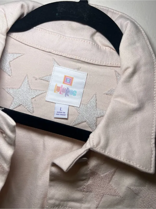 LuLaRoe Pale Pink Star-Detail Denim Jacket - Image 2