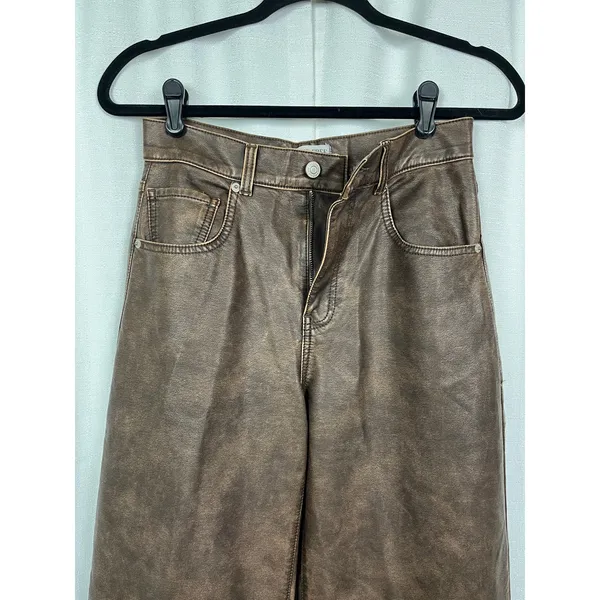 Free People We The Free Brown Faux Leather Misha Wide Leg Barrel Pants Sz.26 - Image 8