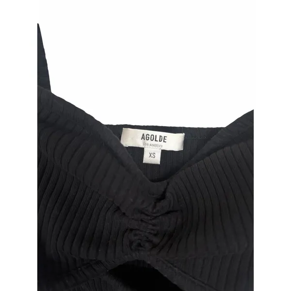 Agolde Women Sz XS Black Isla Cut Out Ribbed Sweetheart Neck Tank Organic Cotton - Image 4