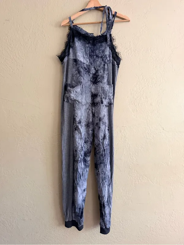 POL Gray Tie-Dye Wide-Leg Jumpsuit with Lace Trim - Image 6