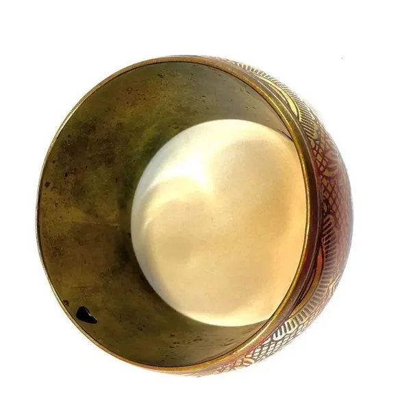 Red and gold tone wide brass bangle bracelet - Image 3