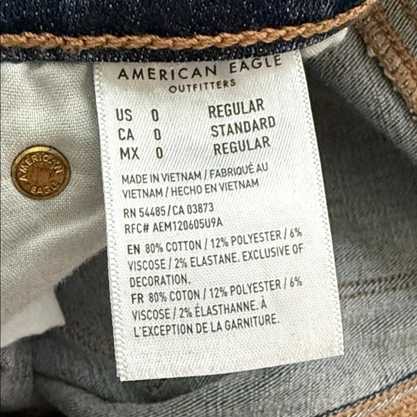 American Eagle Outfitters Size 0 Super Hi-Rise Flare Dark Blue Stretchy Jeans - Image 11