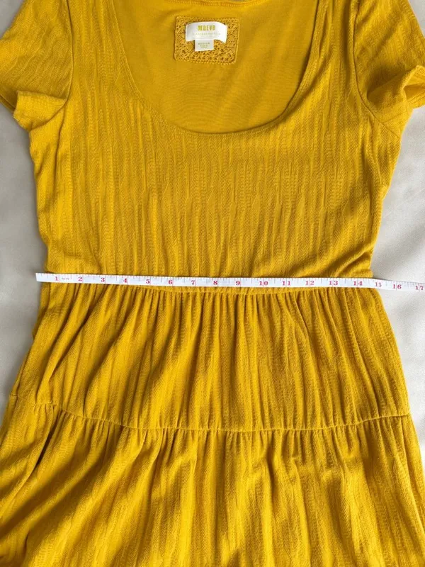 Anthropologie, Maeve, Gillian, Mustard, Tiered, Maxi Dress, Cotton, Puff Sleeve - Image 10