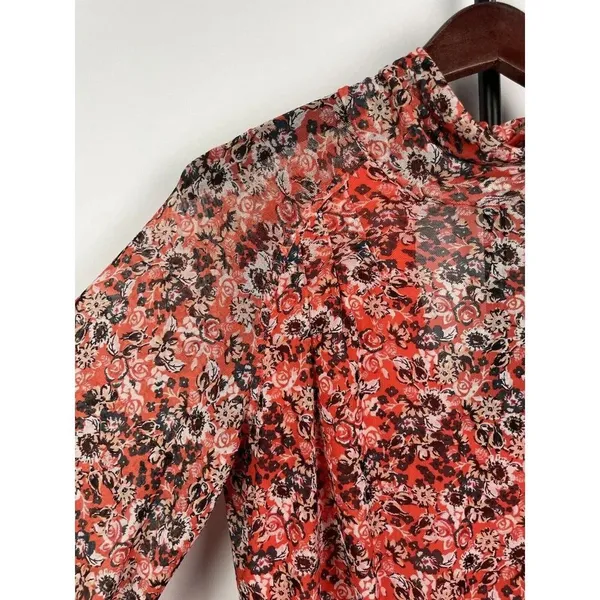 Free People All Dolled Up Mesh Floral Mock Neck Top Blouse Size XS‎ Open Back - Image 5
