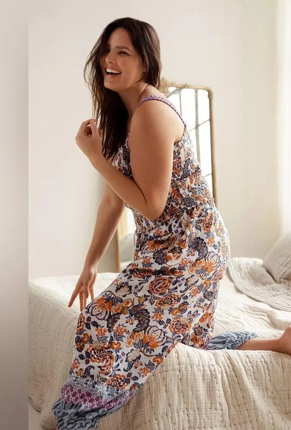 ANTHROPOLOGIE Verona Smocked Pajama Lounge Top Paisley Floral Crop Modal Size XL - Image 8