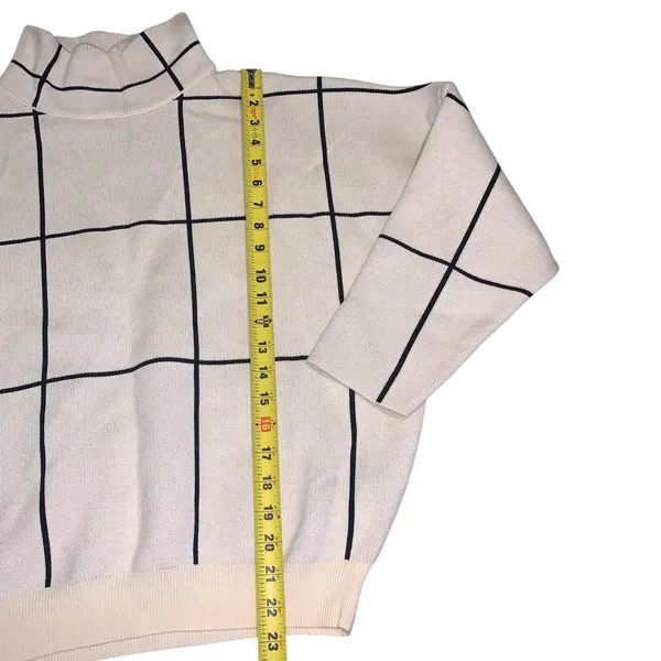 Chicwish Sweater Women M/L Cream Black Wool Blend Windowpane Grid Mock Neck Chic - Image 6