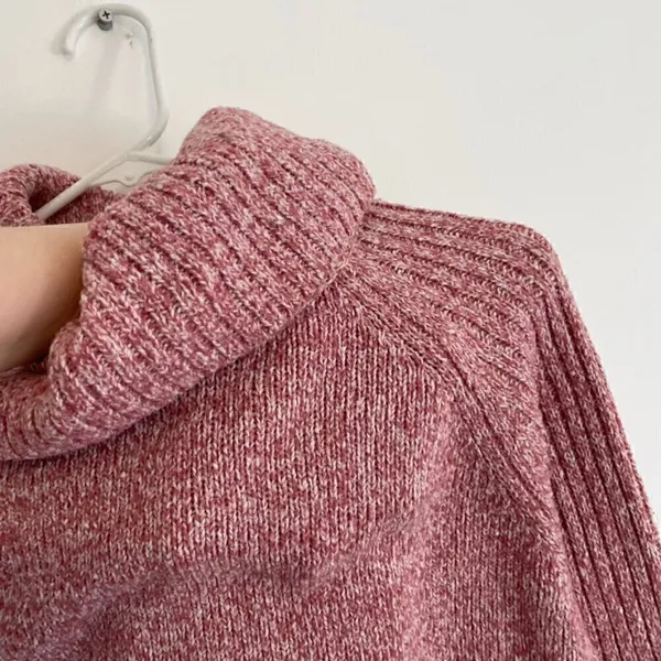 NINE WEST Cowlneck Sweater Mauve Pink White Marled Heather Cowl Neck Puff Sleeve - Image 6