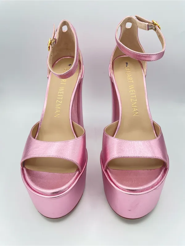 STUART WEITZMAN Skyhigh 145 Metallic Pink Platform Sandals Size 9 - Image 3