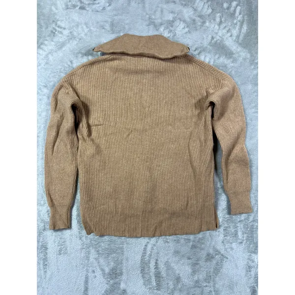 Madewell Merino Wool Sweater Quarter Zip Tan Ribbed XS Cozy Comfortable - Image 5