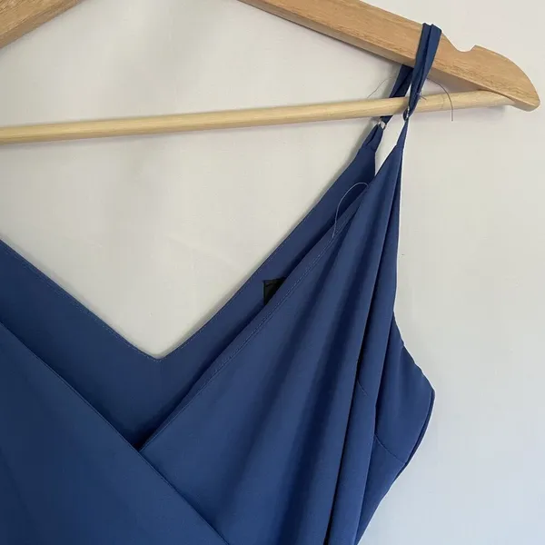 Lulus blue wraparound spaghetti strap flowy summer dress‎ elegant style dramatic - Image 2