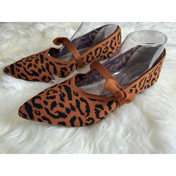 AHZEHRSE Women's Animal Print Mary Jane Flats Pointed Toe Knit Size 10 (EU 43) - Image 2