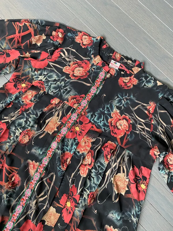 Women’s Floral Long Sleeve A-line Mid Length Georgette Lined Dress - Image 8
