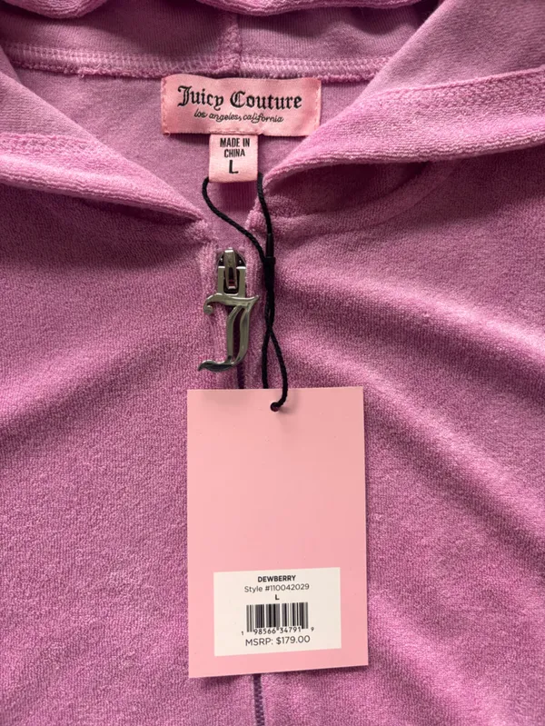 Juicy Couture Dewberry Pink Terry Rhinestone Hoodie Shorts Set NWT L Y2K - Image 4