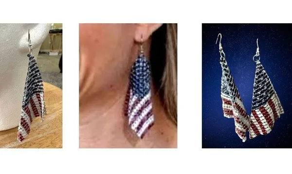 Handmade New American Flag Earrings Drop Dangle Stars Stripes Patriotic July 4 Ve… - Image 8