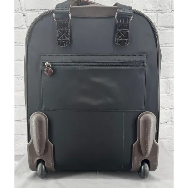 VTG Brighton Black Bag Brown Leather Accents Wheeled Carry-On Luggage 21" - Image 2