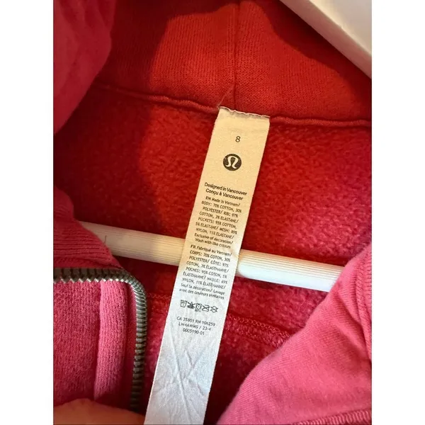 Lululemon rasberry pink scuba fleece fill zip with hood size 8 - Image 5