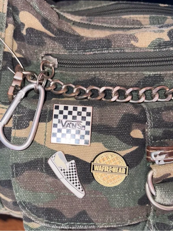 Vintage Y2K 2000’s Camouflage Canvas Shoulder Bag with junk pins - Image 3