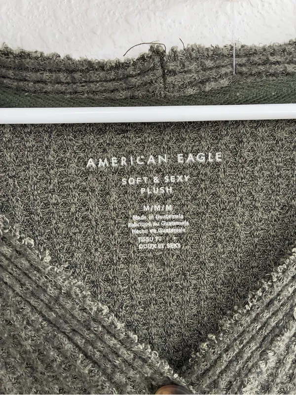 American Eagle Outfitters Olive Waffle-Knit Henley Pullover - Image 4
