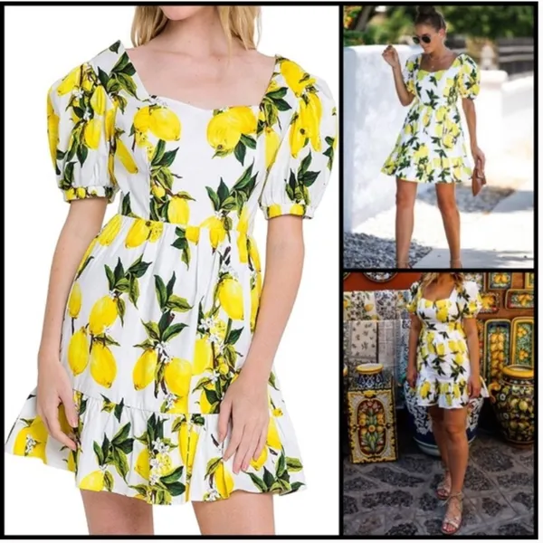 Lemon Puff Sleeve Mini Dress - Image 6