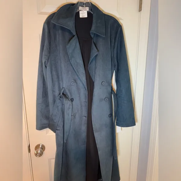 NWT Sage Green Trench Coat, Sadie & Sage, faux Suede, So Soft!‎ - Image 3
