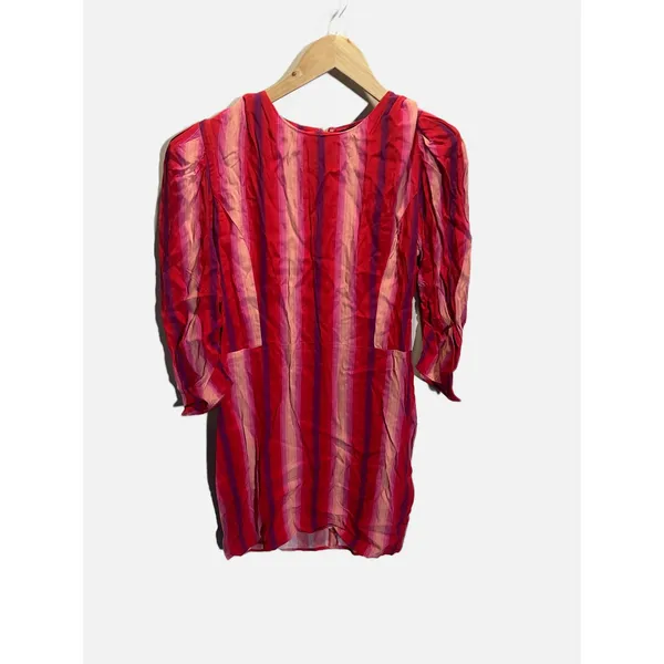 Something Navy Mini Dress Womens M Red Pink Striped Puff Sleeve‎ Crew Neck Party - Image 2