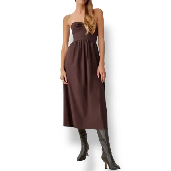 Reformation Buckley Strapless Midi Dress Brown Stretch Organic Cotton Size 2 New - Image 14