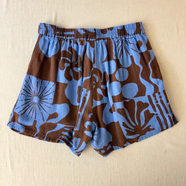 Paper Heart Abstract Floral Linen Blend High Rise Shorts Womens M Brown Blue - Image 6