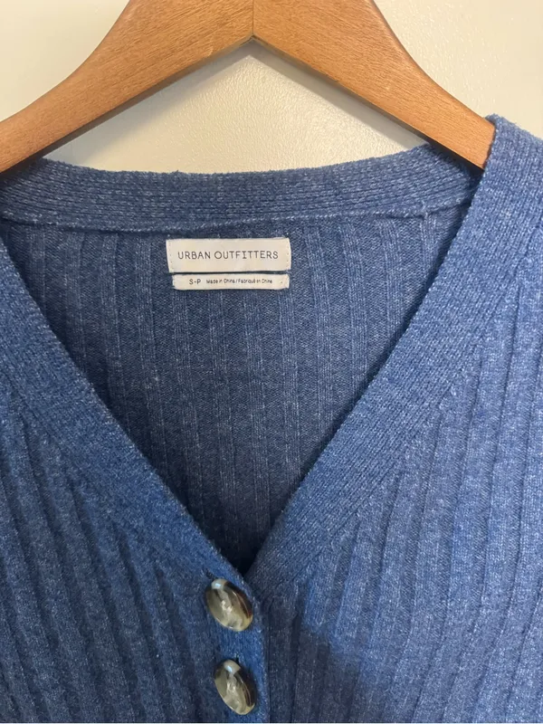 Urban Outfitters Blue Ribbed Cropped Button Cardigan Sweater - Image 3