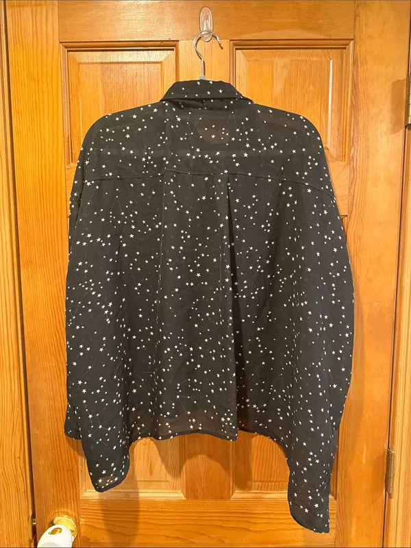 Hot topic sheer button down black with stars blouse size large . - Image 2