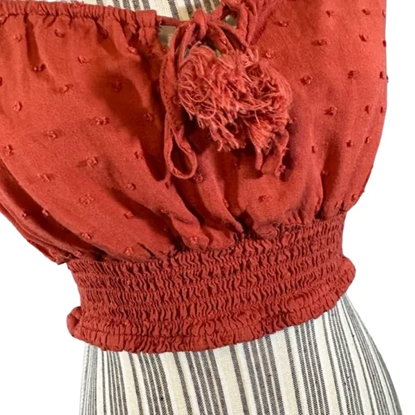 Live To Be Spoiled Rust Ruffled Tassel Tie Front Boho Crop Top Women Sz XL - Image 4