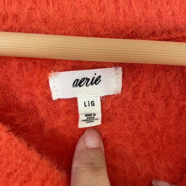 Aerie Oversized Flurry Crewneck Sweater Orange Fuzzy Cozy Women's Size Large - Image 4