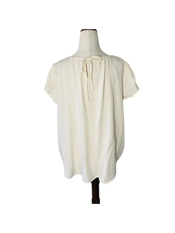 LC LAUREN CONRAD Beige Eyelet Sleeve Blouse - Image 4