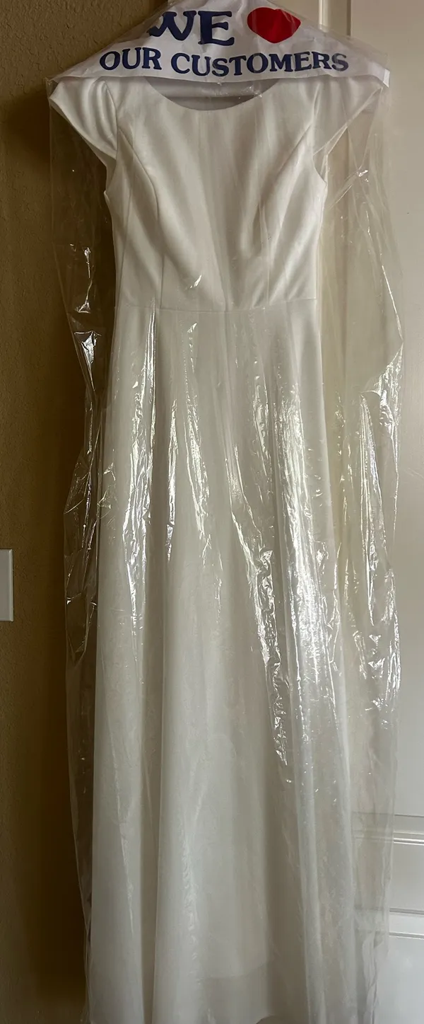 Lulus White Cap Sleeve Wedding Dress with Low Back - Image 4